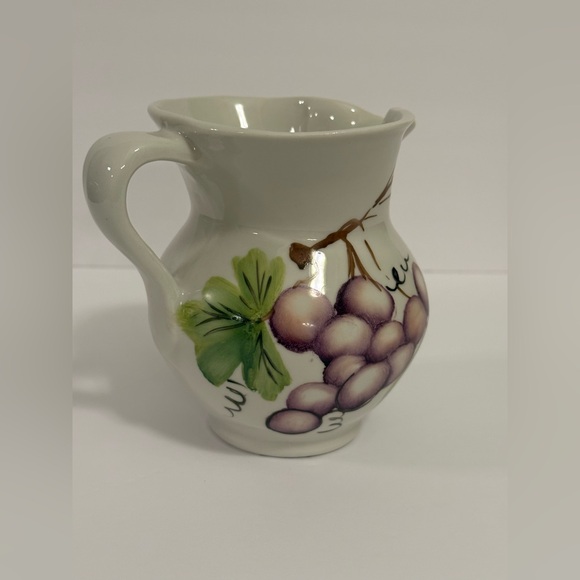 Italian Pottery Vase Pitcher White w/ Hand Painted Grape Design Signed | Vintage - Picture 5 of 10